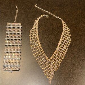Elegant Gold and Silver Necklace and Bracelet Set
